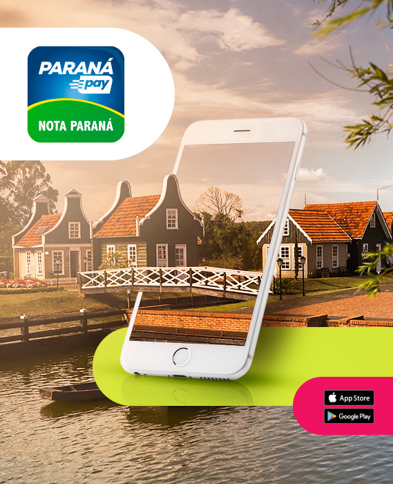 Foto de uma tela de celular mesclando com paisagem turística, contendo casas e lago